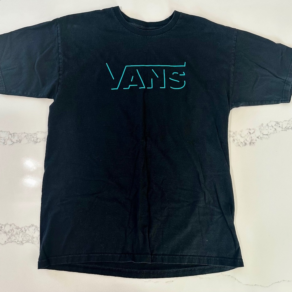 Vans Men’s Large Black T-Shirt with Blue Vans Logo